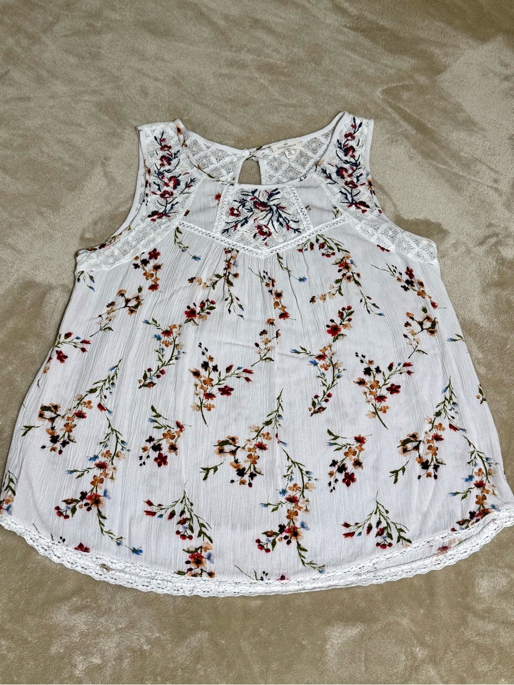 Mason & Belle White Floral Lace Tank Top Boho Sleeveless Size M